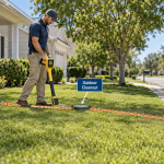 Man trying to find his sewer line outside his house.